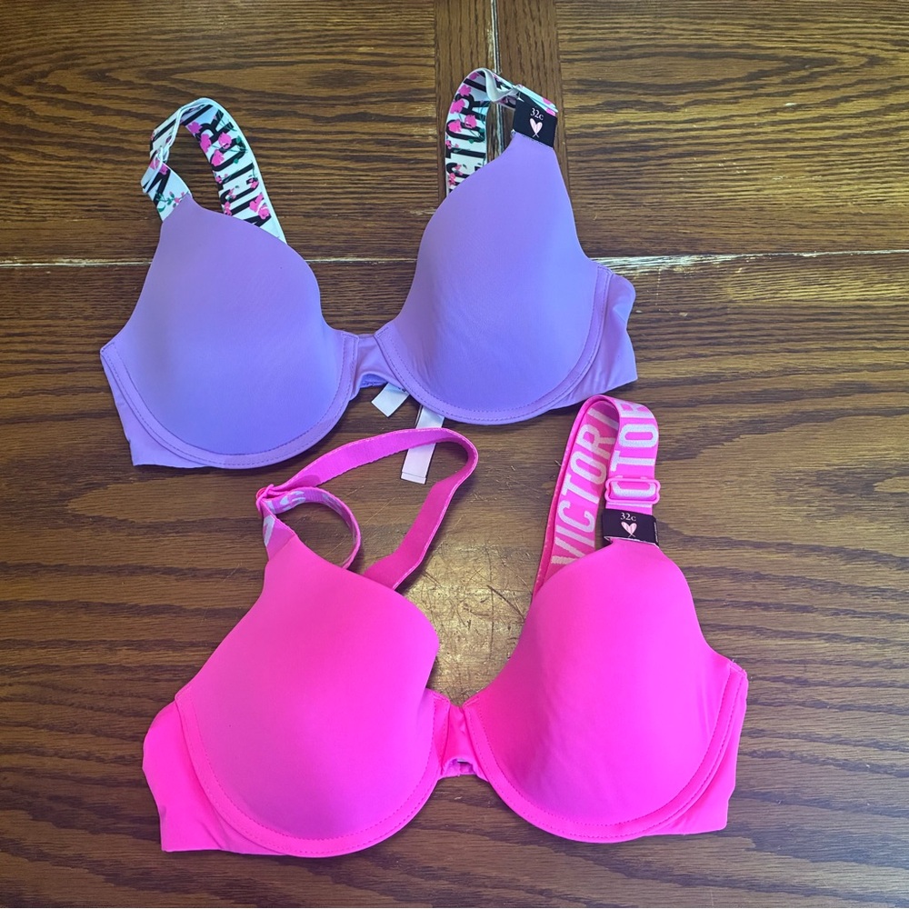 New Victoria's Secret Women Bra Pink Purple Lined Demi T-Shirt Push-Up Size 32C